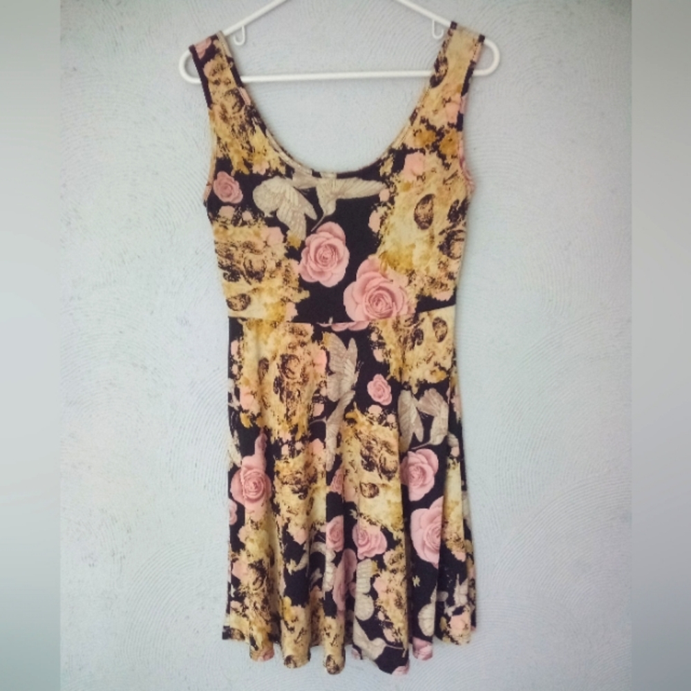 Teenage Runaway Muted Tone Floral Butterfly Hummingbird Dress